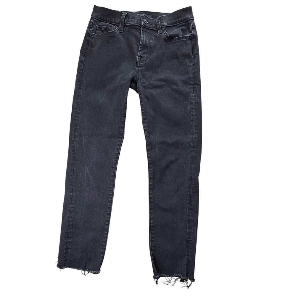7 For All Mankind Roxanne Ankle Jeans Faded Black Raw Hem Slim Fit Size 27